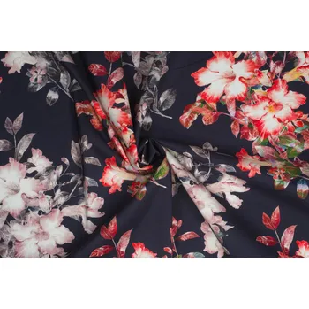 Bavlněný batist s květinovým vzorem, tmavě modrý, 0.4m, sartor.cz