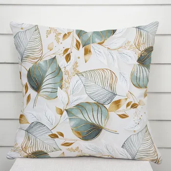 Povlak na polštářek Dekorační povlak na polštář Leona LN-174 Zelené listy na režném 40 x 60 cm