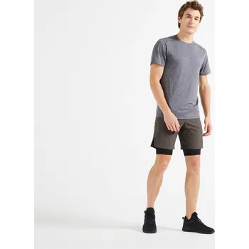 Pánské kraťasy DOMYOS Pánské fitness kraťasy 2v1 S KAŠTANOVÁ|ZELENÁ
