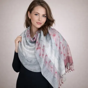 Šátek Dámský šátek 70x175cm drops - sv.červeno-sv.šedý