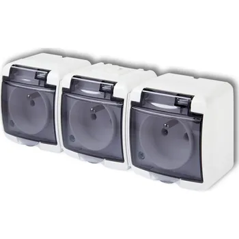 Elektrická zásuvka KARLIK Trojnásobná zásuvka IP54 s ochranou kontaktů a klapkou Barva: Bílá