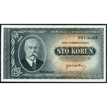 Československo (P 63s) 100 Korun (1945), UNC (svislá perf. 3 body) PN série