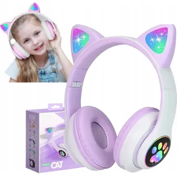 Sluchátka Sluchátka pro holčičky bezdrátová náušní růžová svítící kočičí ouška
