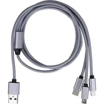 Video kabel BAUHAUS USB kabel 3 v 1, 3 m, USB-A, USB-C, USB mikro, Lightning, stříbrný&nbsp;DC-084-A-F-3