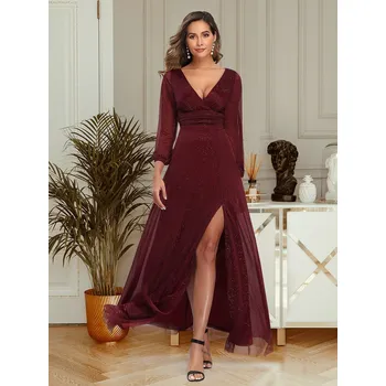 Dámské šaty Ever Pretty Elegantní tmavě bordo plesové šaty 0739 *Velikost: XXXL / 46 / 14 / 18