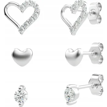 Náušnice Fraise Stříbrné náušnice 925 sada 3 párů – srdíčka a zirkony