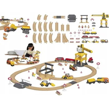 Dřevěná hračka SADA DŘEVĚNÉ ŽELEZNICE LUPILU 3 + SADA STAVENIŠTĚ PRO HRANÍ S VLÁČKEM