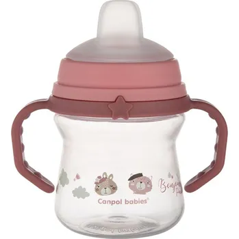 Kojenecká láhev CANPOL BABIES hrneček se silikonovým pítkem FirstCup Bonjour Paris 150ml růžová