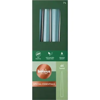 Svíčka Dlouhé svíčky modré s třpytkami Bolsius 24,5 cm, 4 kusy, 7 hodin