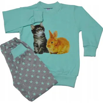 Dívčí pyžamo PYŽAMO BAVLNA KOČKA a KRÁLÍK TYRKYSOVÁ/HVĚZDY VEL. 122 SUTEX
