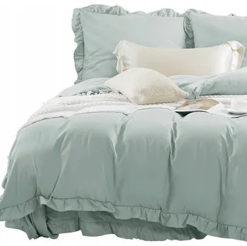 Povlečení POVLEČENÍ 140X200 SET S VOLÁNKEM + POVLEČENÍ NA POLŠTÁŘ 70X80 JEDNOBAREVNÉ ŠALVĚJ