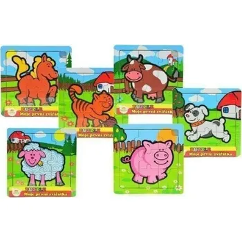 Mini puzzle dřevěné 9 dílků Moje první zvířátka pro nejmenší 6 druhů MPZ 12m+