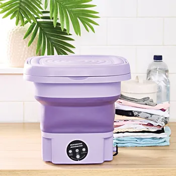 Přenosná pračka 9 L 45 x 38 x 38 cm. Složená 25 x 38 x 35 cm. Objem 9 litrů. 120 W. Rychlost 400 otáček za minutu. Provoz přes síťovou zástrčku 230 V.