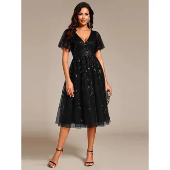 Dámské šaty Ever Pretty šaty midi délka v černé barvě 2230 *Velikost: 4XL / 48 / 16 / 20