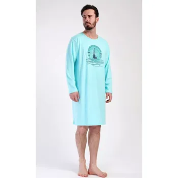 Pánská noční košile Pánská noční košile s dlouhým rukávem Jachting - Vienetta mentolová - modrá M