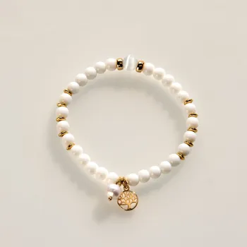 Náramek Elastický náramek Nefrit bílá délka 18 cm