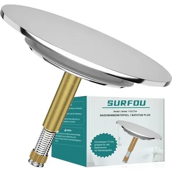 Vanová zátka SURFOU Ø 72 mm, těsnění odtoku vany 44 mm, uzávěr vany pro odtok vany, univerzální