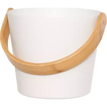 Vědro do sauny Rento 176863 - 5L, 20x23cm, bílé, hliníkové, rukojeť z tepelně upraveného bambusu