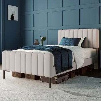 Postel Jednolůžková dřevěná postel Arhatreya 90x200, béžové odstíny