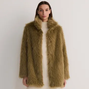 Dámský kabát Reserved - Umělý kožich s límcem - světle olivová - 648AY-81X - 648AY-81X-M-2