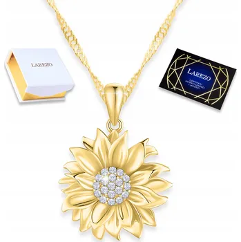 Náhrdelník Zlatý Náhrdelník 925 s Květinou a Zirkony POZLÁCENÝ 585 Květina Slunečnice