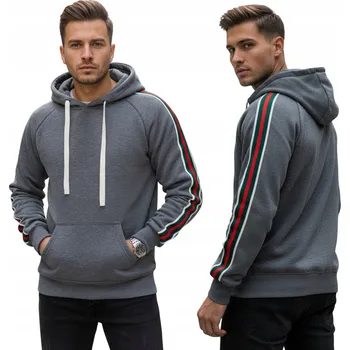 Pánská mikina Pánská mikina s kapucí šedá sportovní volnočasová BX5938 - L