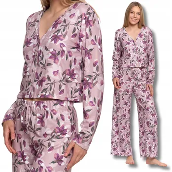 Dámské pyžamo Dámské pyžamo na knoflíky pohodlné MORAJ se vzorem, dlouhý rukáv, růžové S