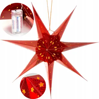 Vánoční dekorace LED hvězda Koopman červená papírová 60 cm na baterie