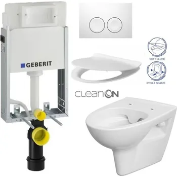 WC sada GEBERIT KOMBIFIXBasic vč. bílého tlačítka DELTA 21 + WC CERSANIT CLEANON PARVA + SEDÁTKO 110.100.00.1 21BI PA2