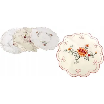 Obraz Ubrousek na stůl, vyšívané květiny, kulatý 38 Cm.