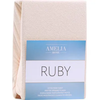 Froté prostěradlo s gumou AmeliaHome Ruby světle béžové, velikost 80-90x200+30