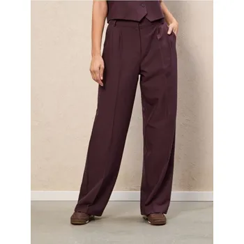 Dámské kalhoty Sinsay - Kalhoty širokého střihu s sklady - burgundy - 720FJ-83X - 720FJ-83X-M