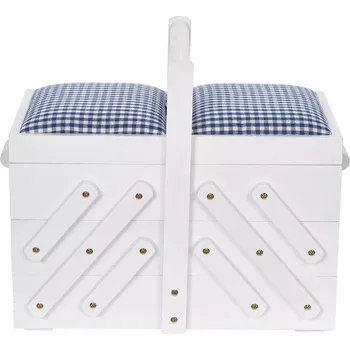 Organizér galanterie Kazeta - dřevěný košík na šicí potřeby s látkou, vel. M - bílý - PRYM