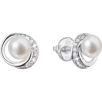 Náušnice Stříbrné náušnice s říční perlou a zirkony 21098.1S