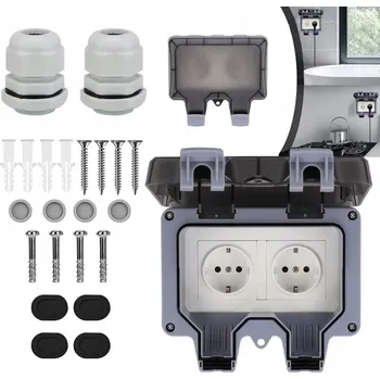 Elektrická zásuvka DVOJITÁ VENKOVNÍ ZÁSUVKA ELEKTRICKÁ ZAHRADNÍ VODOTĚSNÁ 250V IP66