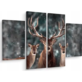 Obraz Obraz Čtyřdílný JELEN Laně Zimní Les 3D 80x60
