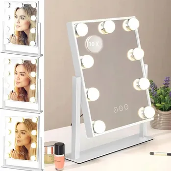 Zrcadlo KOSMETICKÉ ZRCADLO HOLLYWOOD STOJÍCÍ ZRCADLO NA MAKE-UP S 9 ŽÁROVKAMI