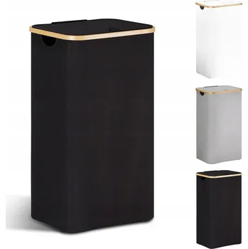 Koš na prádlo VELKÝ KOŠ NA PRÁDLO S VÍKEM 85L ÚZKÝ SKLÁDACÍ KOŠ DO KOUPELNY ČERNÝ