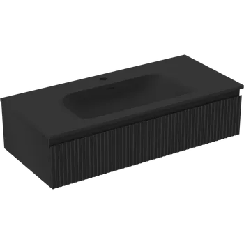 Koupelnový nábytek Mexen Rivel koupelnová skříňka 100 cm s umyvadlem Vela, 1 zásuvka, drážkovaná, černá mat - 91A20-10023-1-BF71-W23M71 Skříňky s umyvadlem