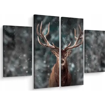 Obraz Čtyřdílný obraz JELEN Les Zima 3D pohled 80x60