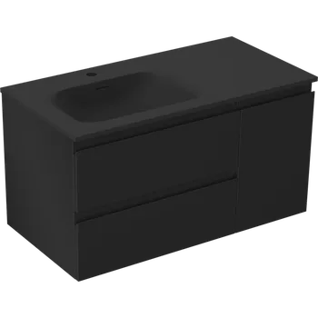 Koupelnový nábytek Mexen Orio koupelnová skříňka 90 cm s umyvadlem Vela levým, 2S, 1D, černá mat - 91A13-09047-3-BBFFF71-W23L71 Skříňky s umyvadlem