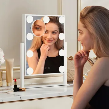 Zrcadlo KOSMETICKÉ ZRCADLO HOLLYWOOD STOJÍCÍ ZRCADLO NA MAKE-UP S 9 LED ŽÁROVKAMI