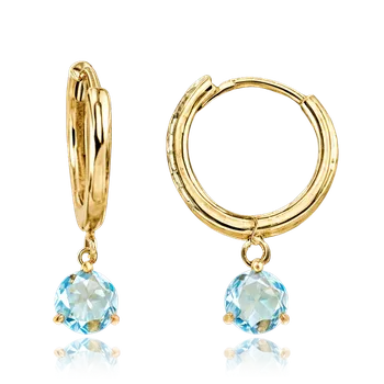 Náušnice 2663 MINET Zlaté náušnice kroužky s modrým kamínkem Au 585/1000 1,95g