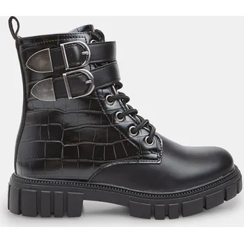 Dívčí zimní obuv Baťa dívčí kotníkové boty s přezkami a krokodýlím vzorem Baťa černé, vel. 36
