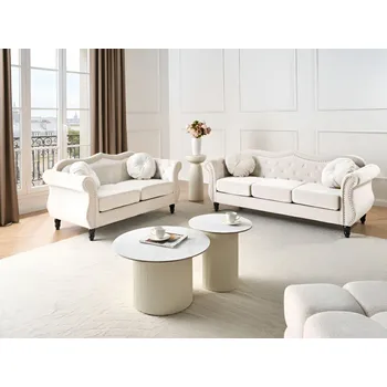 Sedací souprava Sedací souprava 3+2 béžová pětimístná retro styl obývací pokoj Beliani