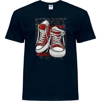 Pánské tričko panske-levne-bavlnene-tricko-potisk-originalni-tenisky Barva: Navy - tmavě modrá, velikost: XL