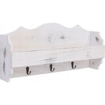 Věšák Dřevěný nástěnný věšák na kabáty s poličkou, bílý, 50x10x23 cm
