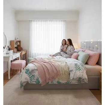 Povlečení 4dílná sada povlečení z bavlny (100%) s motivem mátových listů, včetně prostěradla, velikost King Bed 220×200 cm