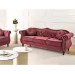 Pohovka sametová červená 3 místná knoflíky Všívané polštáře Válcované opěrky glamour styl Beliani