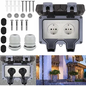 Elektrická zásuvka DVOJITÁ ZAHRADNÍ ZÁSUVKA VENKOVNÍ VODOTĚSNÁ ELEKTRICKÁ ZÁSUVKA IP66